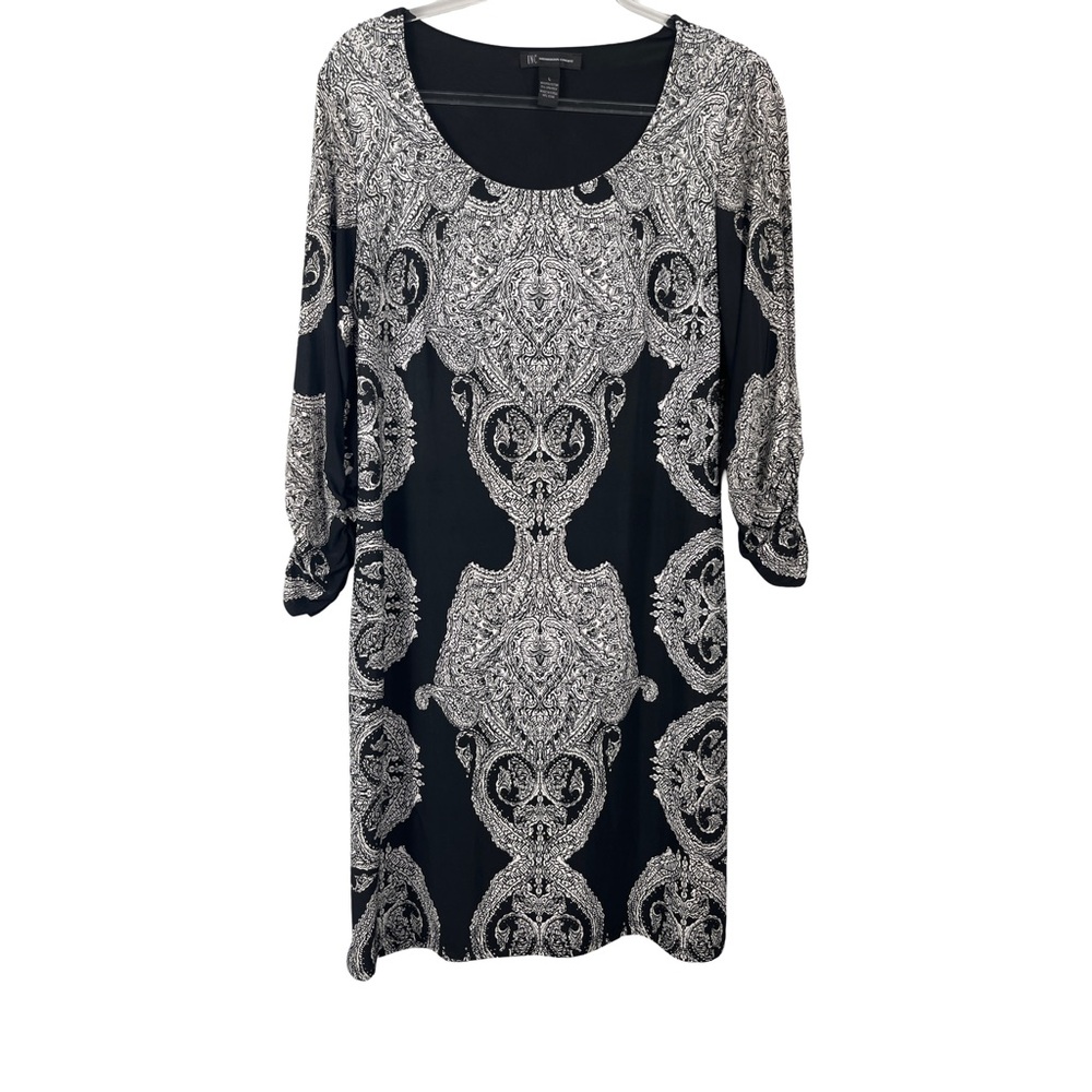 INC International Concepts | Black & White Shift Dress | Long Sleeves | L